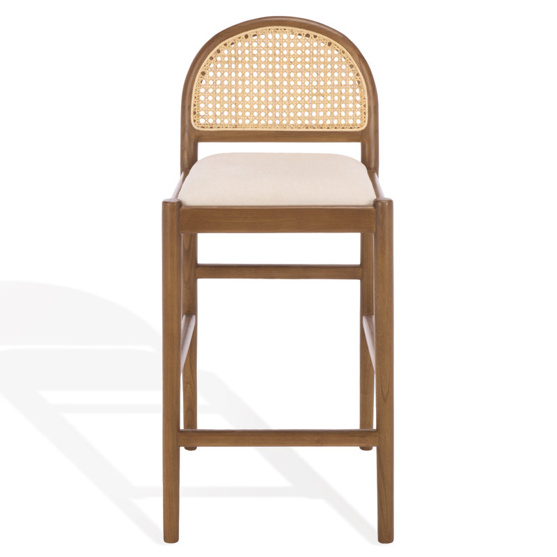 Laylie Rattan And Leather Counter Stool, Medium Oak/Boucle