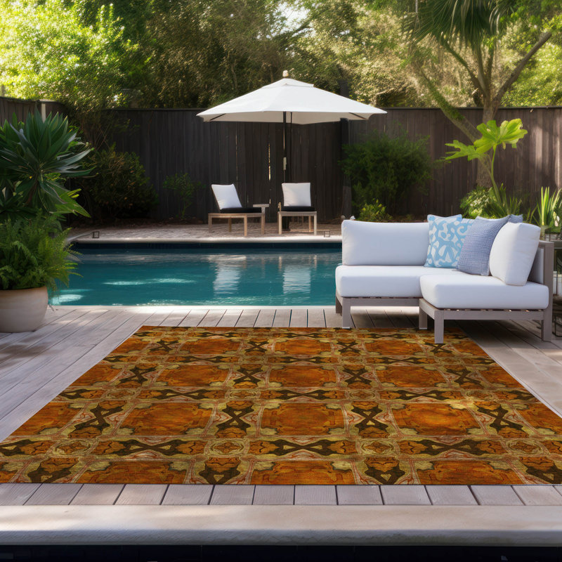 Edington Geometric Indoor / Outdoor Rug, Rectangle 9' x 12'