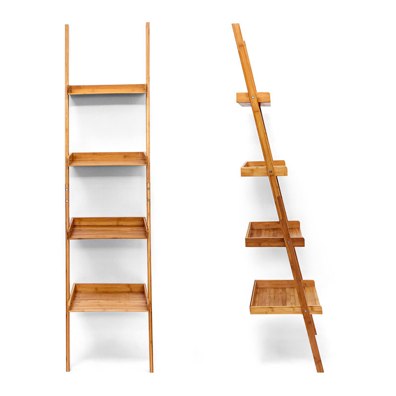 176cm H x 44cm W Bamboo / Rattan Ladder Bookcase