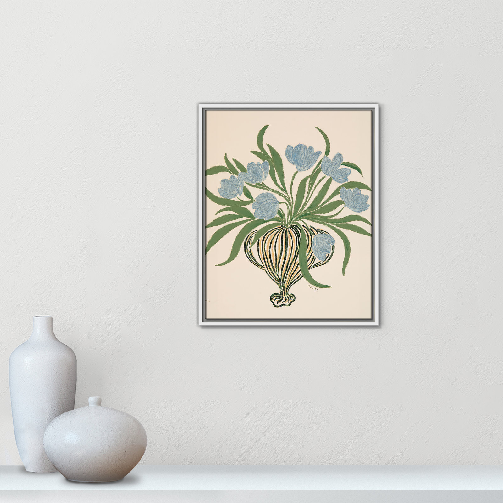Colette "La Poire Blue Tulips" Print, 21.5" H x 17.5" W, White