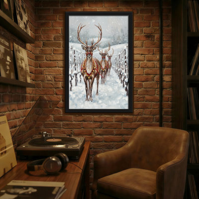 Animaux, hiver, cerf, chemin enneigé, scène des Fêtes