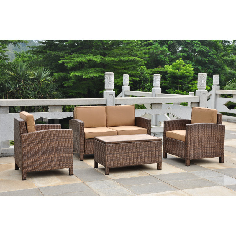 Chaise de patio avec coussin Katzer, Brun antique / café