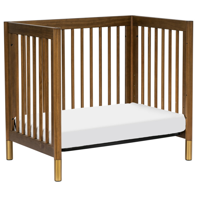 Gelato 4-in-1 Mini Convertible Crib, Natural Walnut/Gold