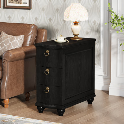 Wood Side Table with 3-Drawers,, Nightstand for Bedside, Small Spaces, Living Room, Bedroom, Walnut Brown