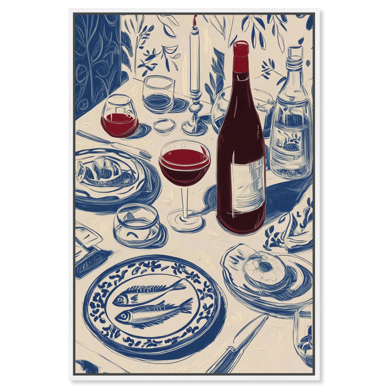 «Dinner I», impression sur toile encadrée par Art Remedy, cadre blanc, 36 x 54, H 55 po x l 37 po, Cadre blanc