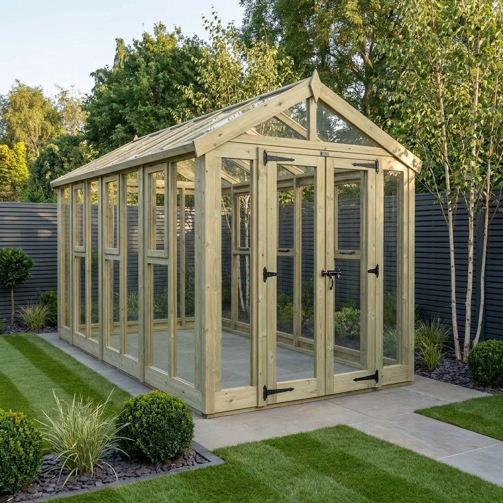 Total Sheds 6ft x 14ft Apex Glass Greenhouse - Horticultural Glass - Pressure Treated Timber - UK Manufactured