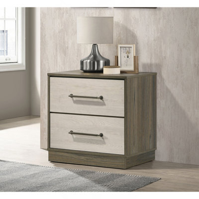 Table de chevet 2 tiroirs avec base flottante, chêne gris