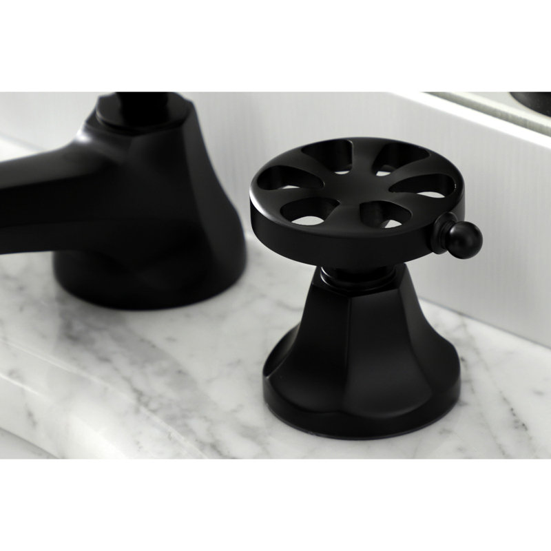 Robinet de salle de bain espacé Kingston, Noir mat, Roue