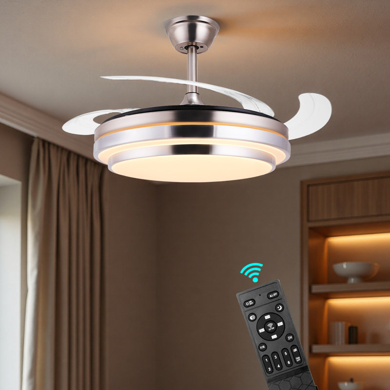 Ventilateur de plafond invisible 42 pouces 3 lumières à pales rétractables avec télécommande