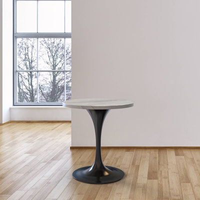 Heatherton Round Dining Table with Resin Top Kitchen Table and Black Stainless Steel Pedestal Base Seats 2-6 Person