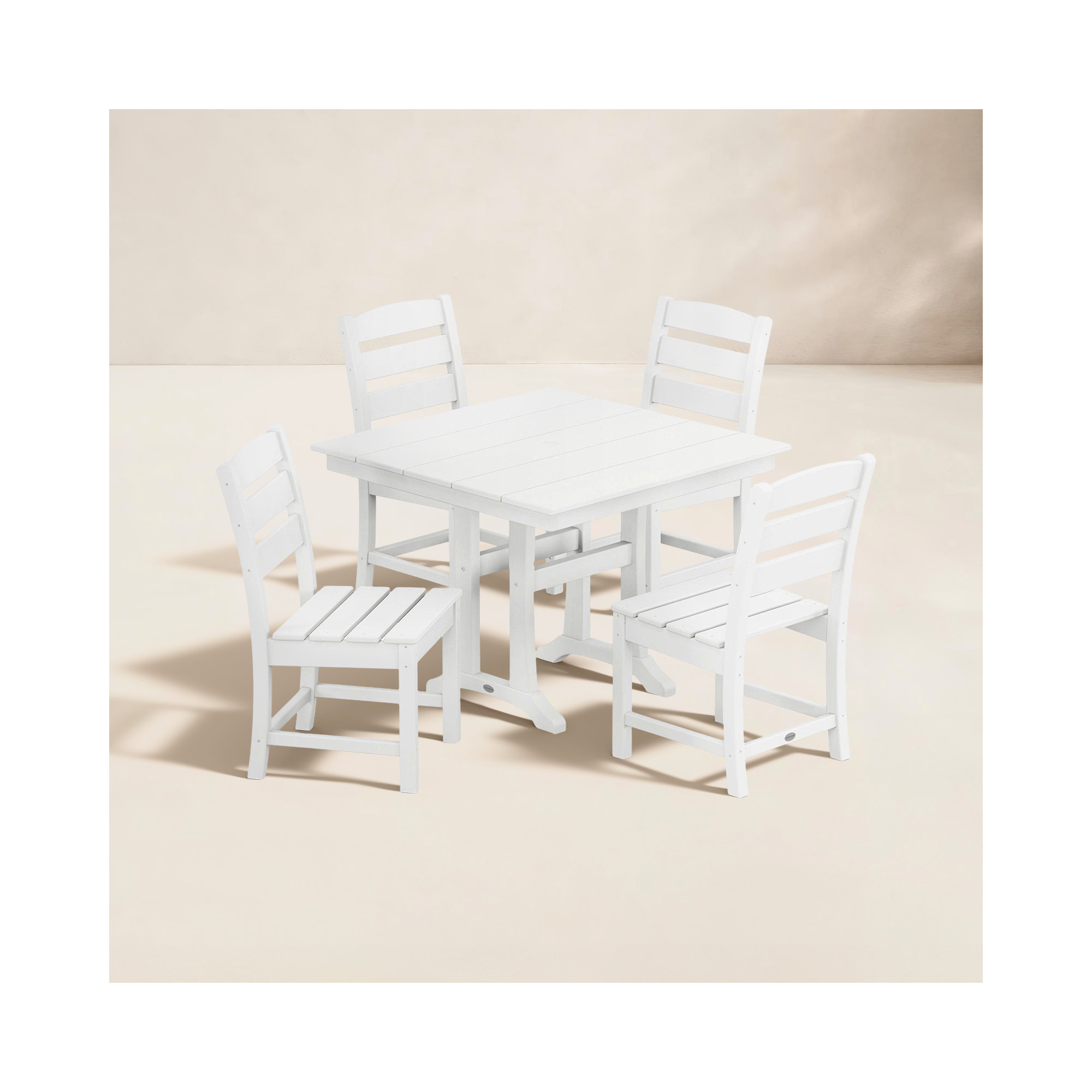 Lakeside 5-Piece Farmhouse Trestle Side Chair Dining Set, White