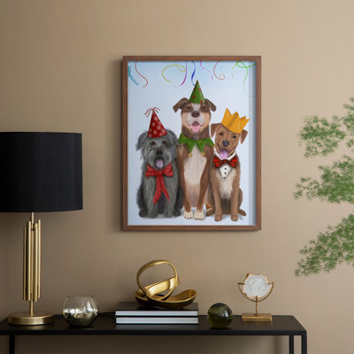Christmas Party Mutts Framed Print - Solid Wood