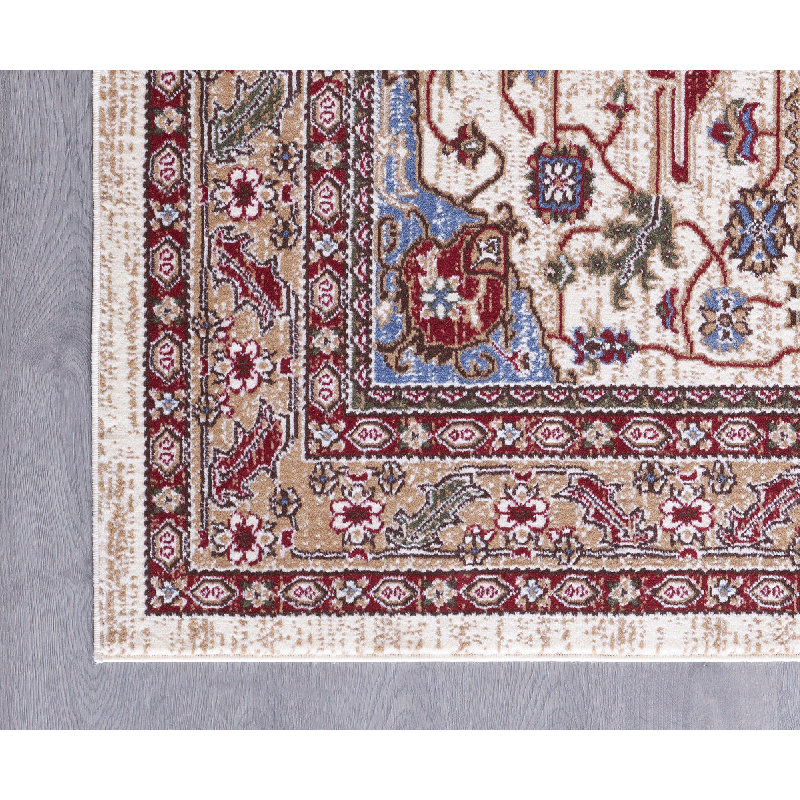 Tapis rouge / crème à motif oriental Wisconsin, Rectangle 2 pi 6 po x 4 pi 9 po