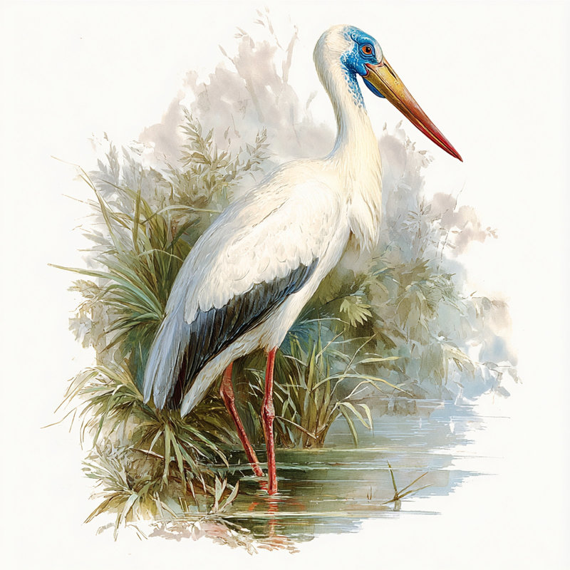 Heron sur gazon - Art mural sur toile tendue, H 20 po x l 20 po