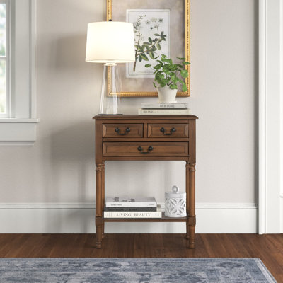 Rustic 23.5'' Rectangular Console Table – Durable Solid Wood with 3 Drawers and Turned Legs Storage