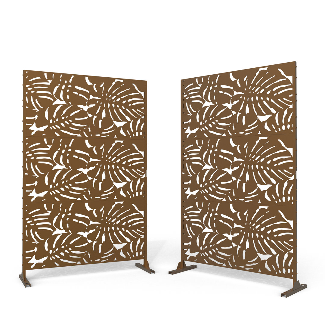 Stanaford Free-Standing Outdoor Privacy Metal Screen with Elegant Leaf Pattern (Set of 2) Pia Ricco 