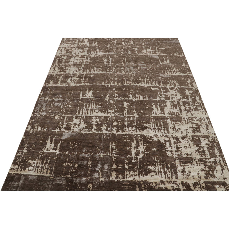 Modern Hand Knotted Geometric Area Rug, Rectangle 7'10" x 10'