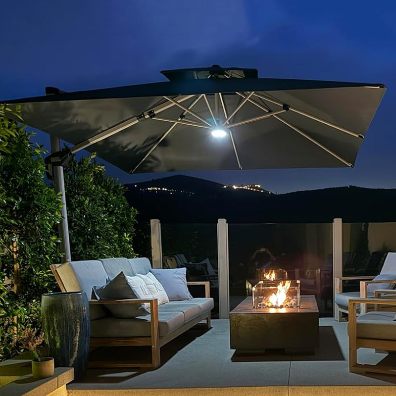 Casein 132'' Cantilever Umbrella with Base and Soft 12 Colors Changing Light for Umbrella, Gray