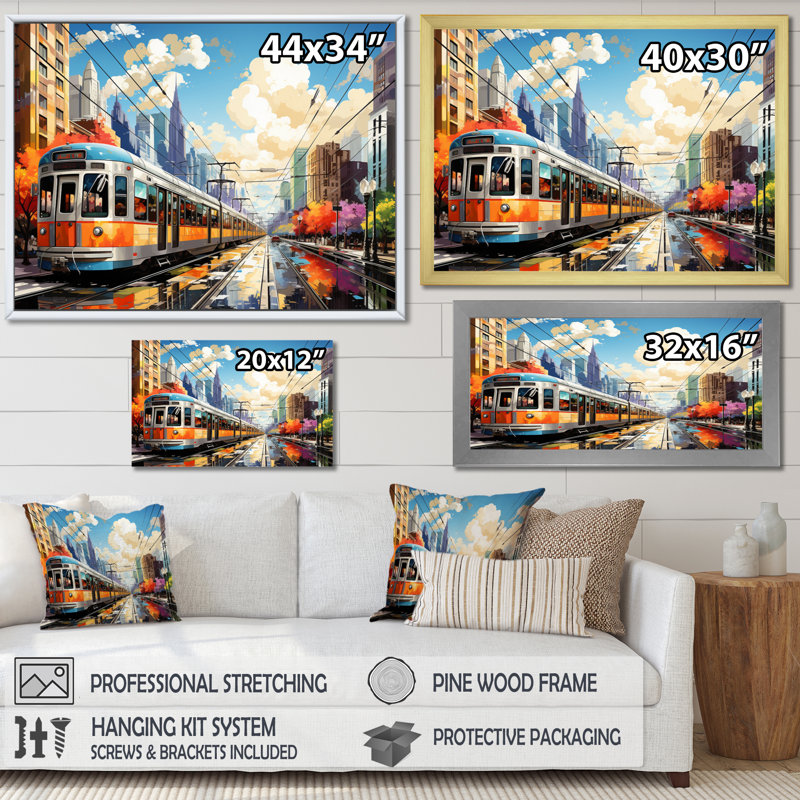 «City Cleveland Popart», reproduction sur toile, Cadre flottant doré, H 12 po x l 20 po x P 1 po