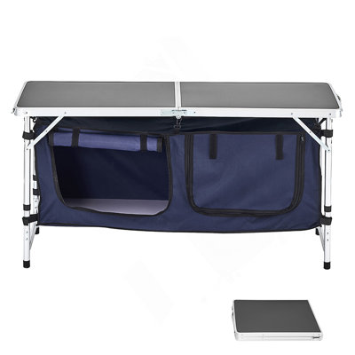 Camping Kitchen Table Folding Portable Cook Station with 3 Adjustable Heights and Durable Aluminum Construction