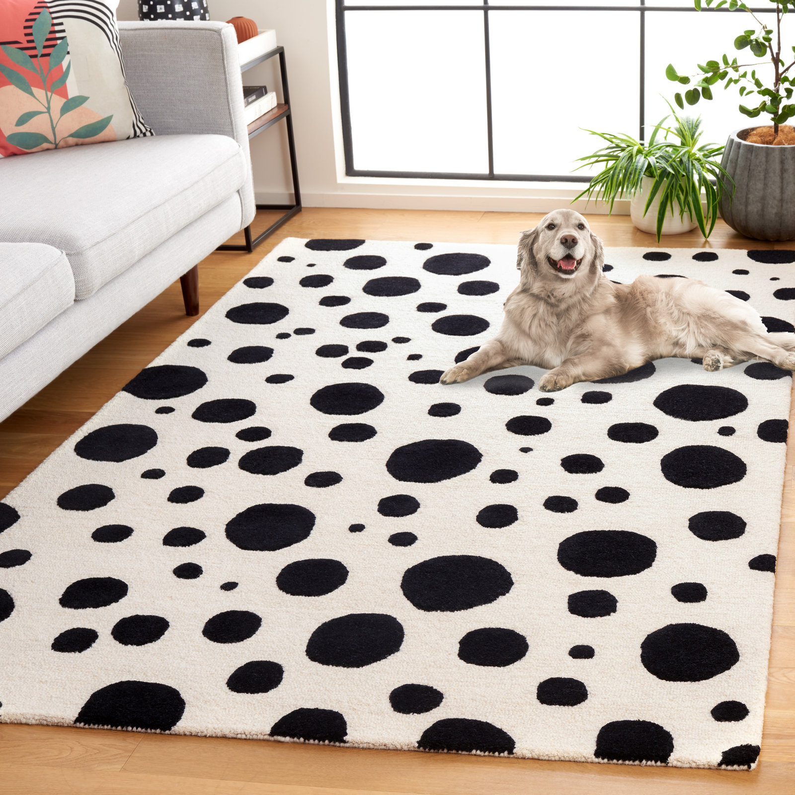 Camey Ivory Black Hand-Tufted Rug, Rectangle 4' x 6'