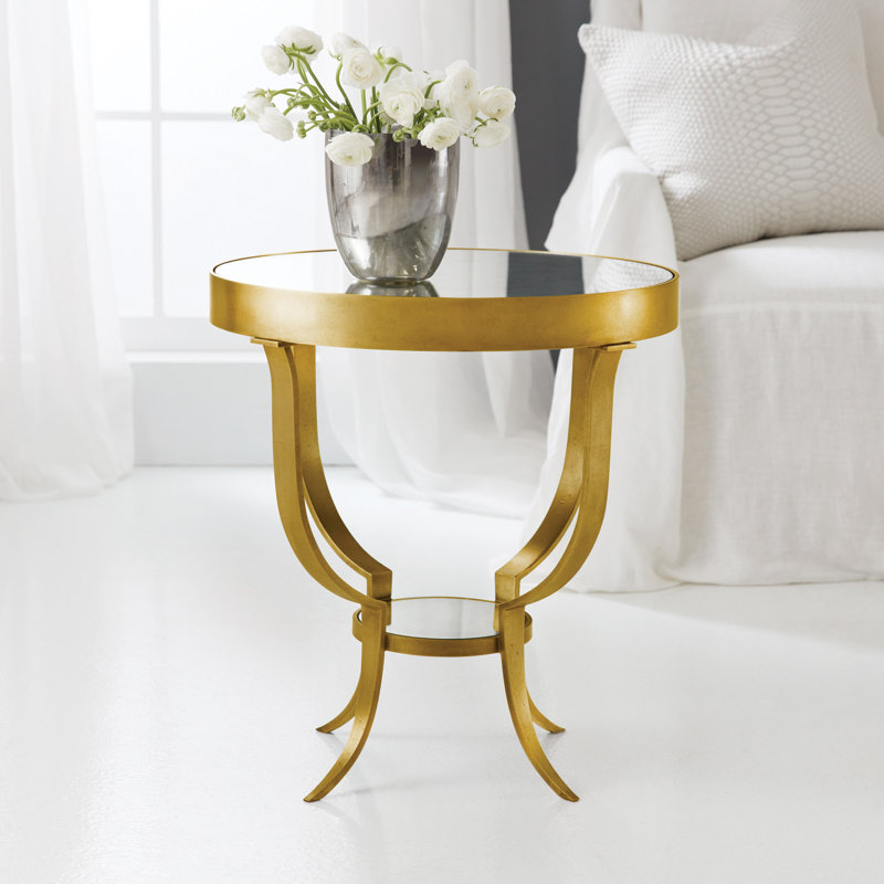 Gueridon Glass End Table, Gold Leaf
