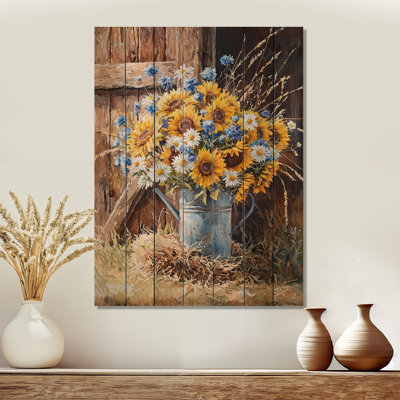 Fleurs assorties «Blossoms of the Field III» - Assortiment de bouquets de bois, art mural sur bois de pin naturel