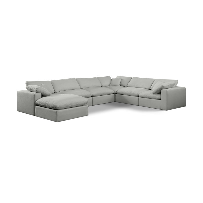 Hunie Upholstered U-Shaped Sectional Reversible, Grey Linen Textured Fabric