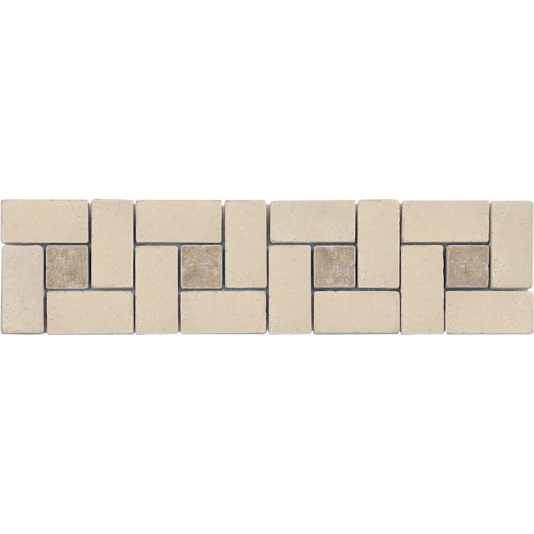3" x 12" Travertine Basketweave Border Tile in Ivory/Noce (Set of 4) Parvatile