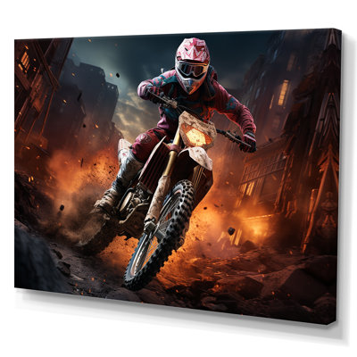 Orange And Black Dirt Bike Rider II - Motorcycle Wall Art