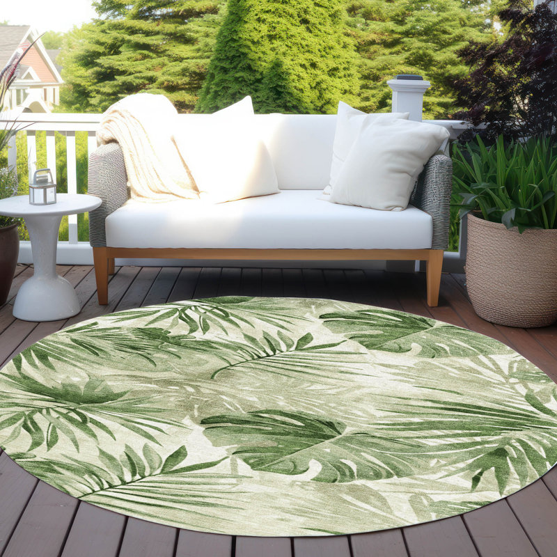 Machine Washable Indoor/Outdoor Xhevrie Aloe Rug, Round 8' 