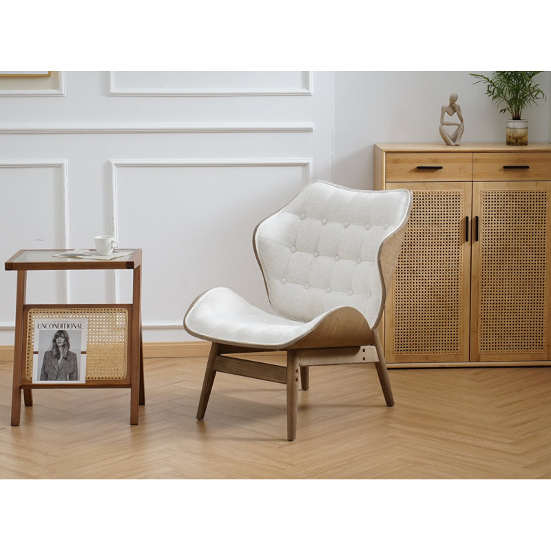 Jeyshan Upholstered Tufted Wingback Chair, Beige Polyester