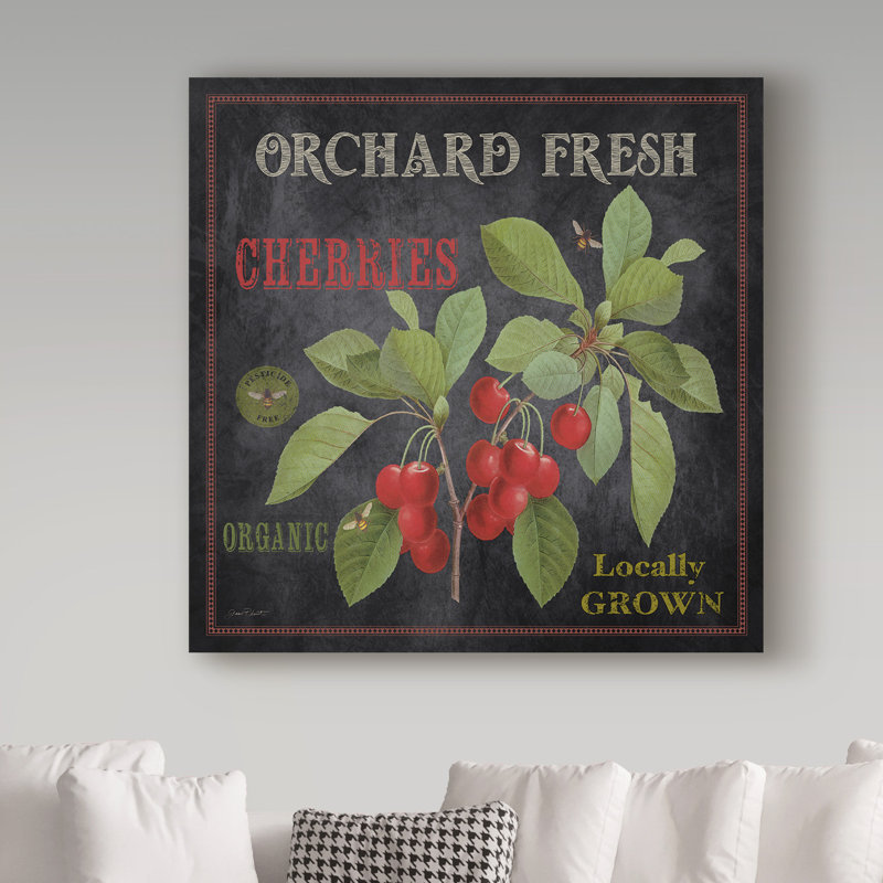 Publicité rétro sur toile tendue «Orchard Fresh Cherries» par Deagen, H 14 po x l 14 po x P 2 po
