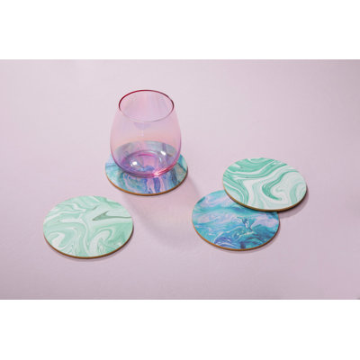 Cork Agate Ceramic Jute Leather Crystal Round 4 Piece Coaster Set