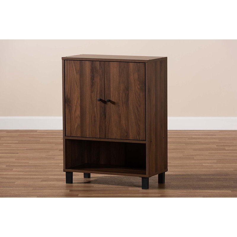 Brighton 8 Pair Shoe Storage Cabinet, Walnut, Bottom Shelf