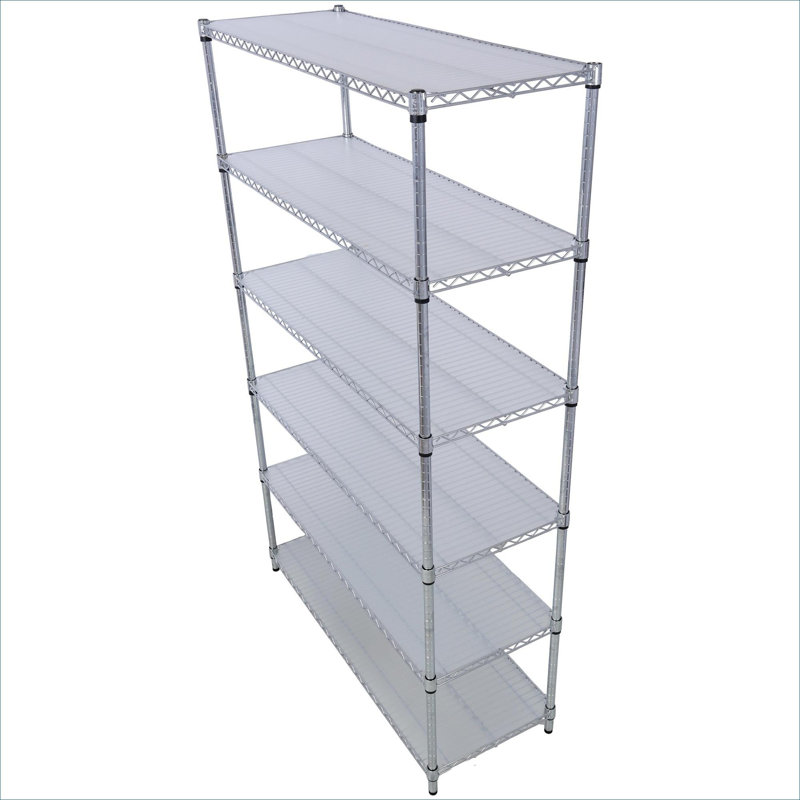 Étagère grillagée réglable à 6 niveaux, rangement utilitaire pour garage, métal argenté doux, capacité de charge de 20 x 48 x 84 pouces, 6000 lb