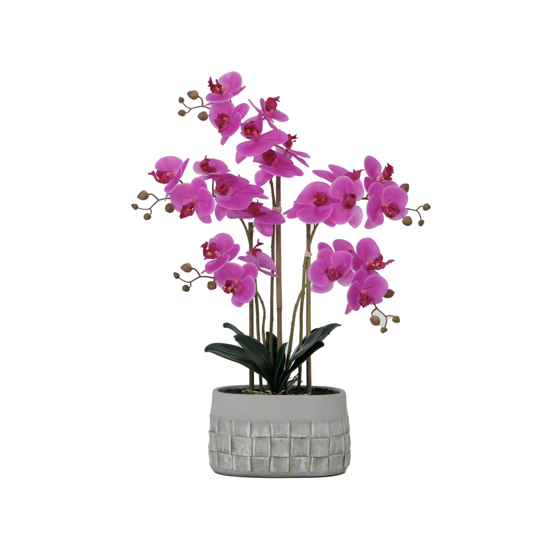 27" Purple Orchid Arrangement in a Grey Stonelike Planter | Real Touch Purple Moth Orchids in a Grey Planter by Fiori Sempre Fiori Sempre Flower