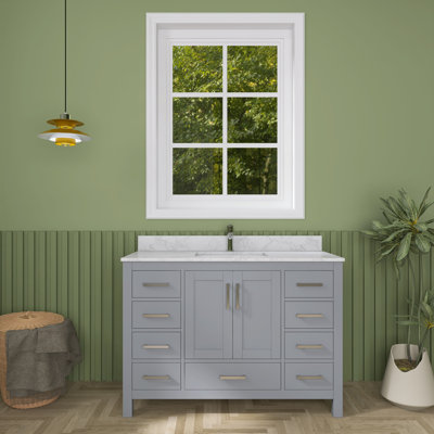 Meuble-lavabo multifonctionnel 48 po avec 2 portes, 9 tiroirs et trou pour robinet 48 po