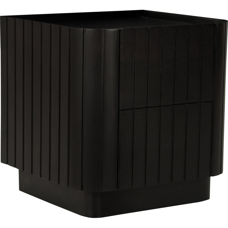 Povera 2 - Drawer Solid Wood Nightstand, Black