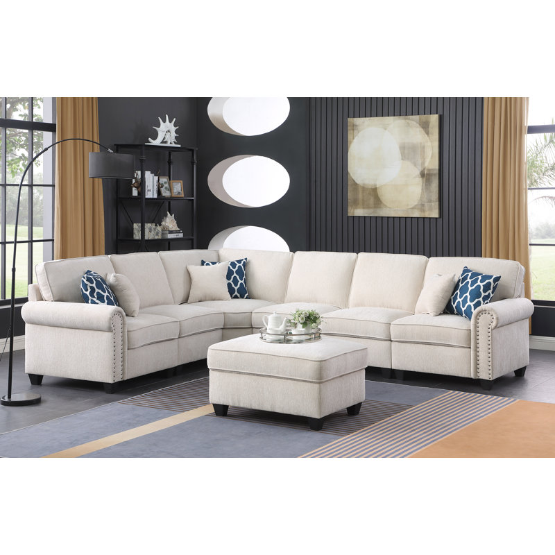 Bruan Piece Upholstered Sectional, White Chenille