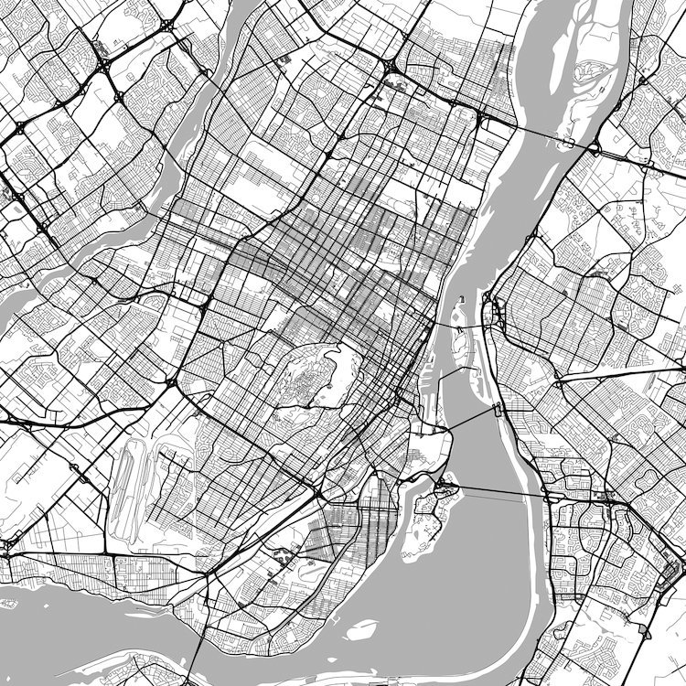 « montréal route », impression sur toile tendue, H 12 po x l 12 po x P 0,75 po, Toile tendue, Pas de tapis