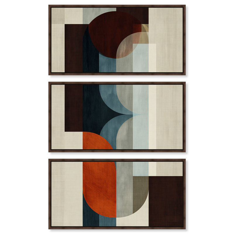 Ensemble de décoration murale pour bureau « Écho du milieu du siècle » sur toile, par Art Remedy, châssis entoilé, 40 x 20 pouces.