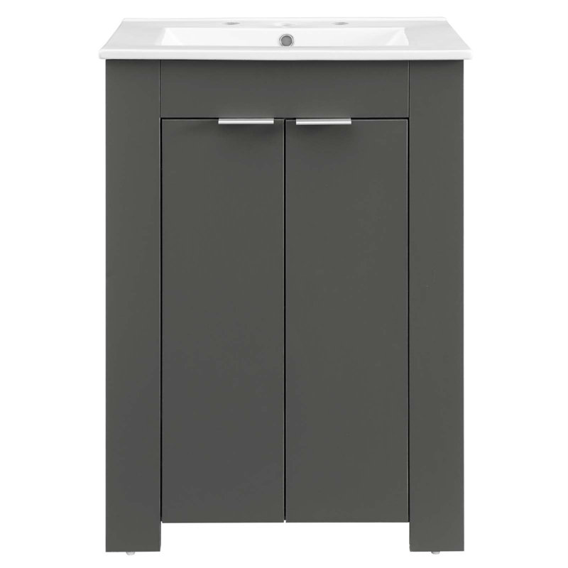 Maybelle 24" Gray White Melamine Bathroom Vanity with Ceramic Sink
