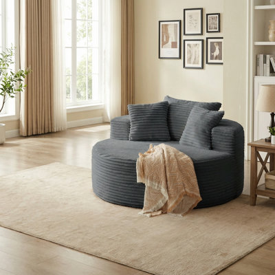 Boneless Oversized Round Chaise Lounge Chair,Corduroy Cloud Large Circle Sofa Chair, No Assembly Required, Modern Sleeper Cloud Sofa Couch Bed for Living Room Bedroom Apartment