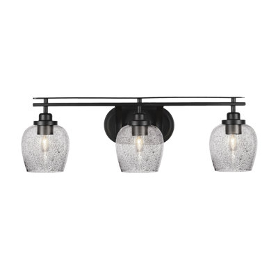 Odyssey 3 Light Bath Bar Shown In Matte Black Finish With 6" Glass