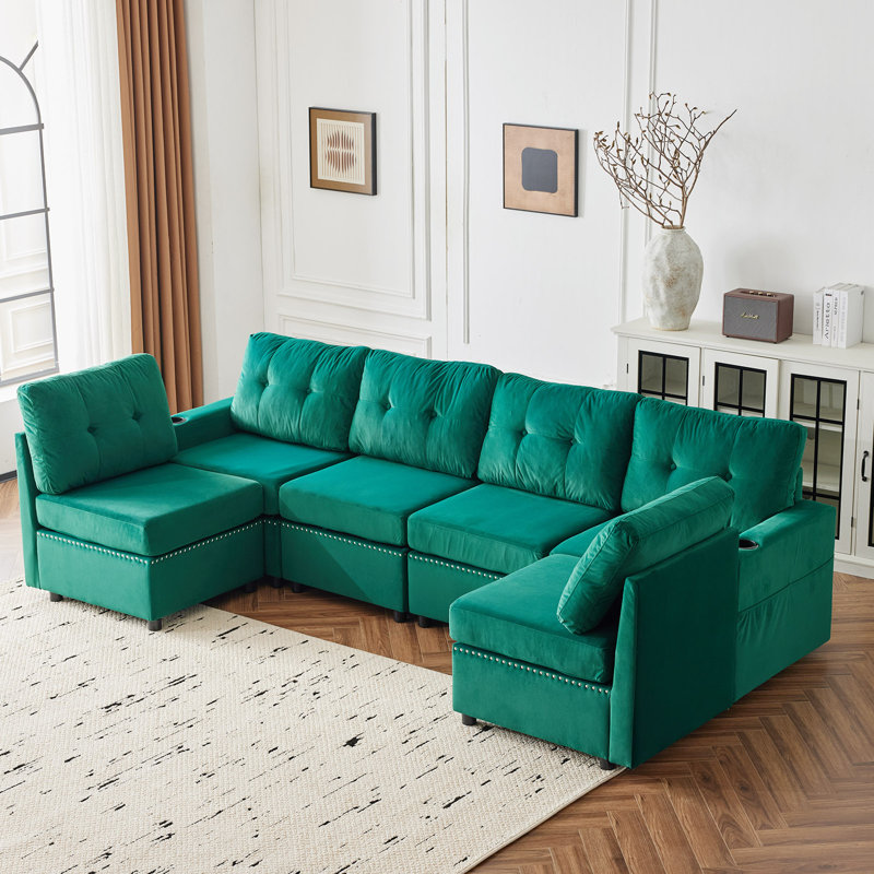 Modular Combination Sofa With Storage, Green Velvet