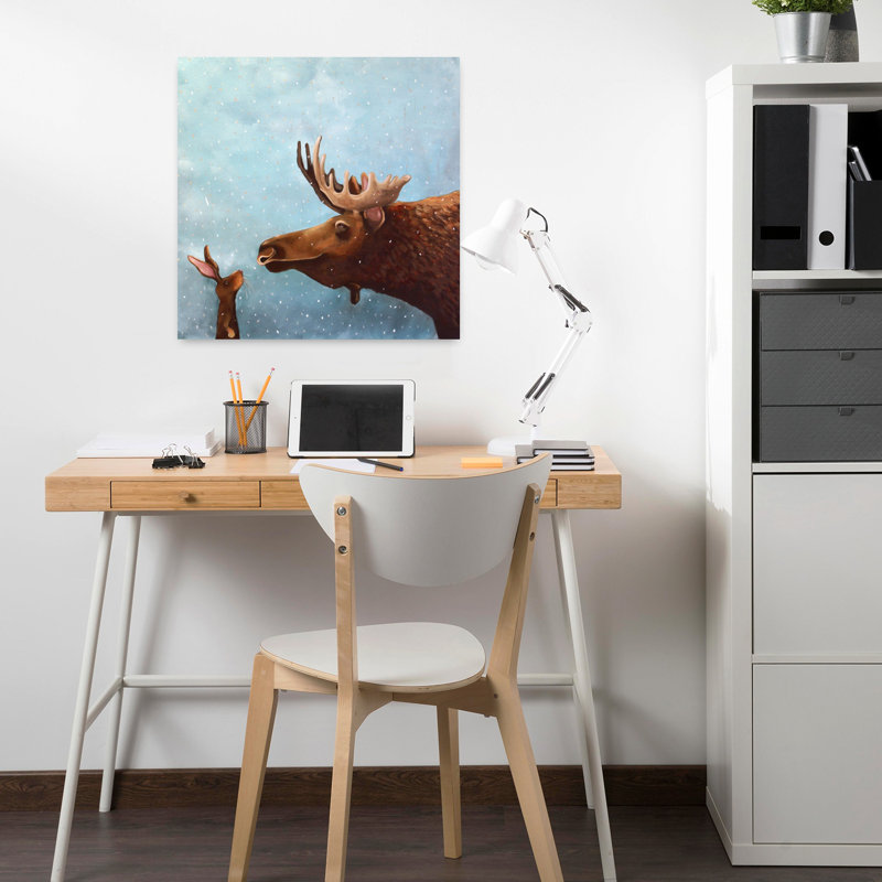 Moose And Rabbit Abstract Contemporary Rabbit Winter Forest Art, 18" H x 18" W