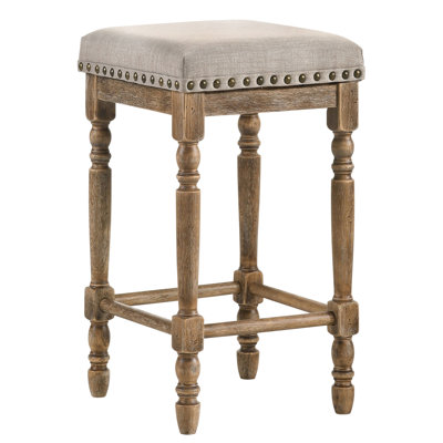 2 Beige Counter Height Stools With Weathered Oak Legs For High-Top Tables And Kitchen Use Upholstered (2 ) Bars
