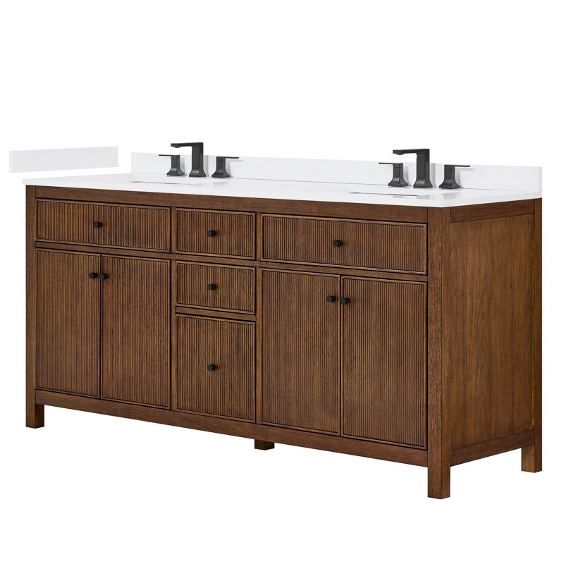 Pendry 72" Freestanding Double Bathroom Vanity with Top, Dark Walnut, Matte Black, Giotto Quartz