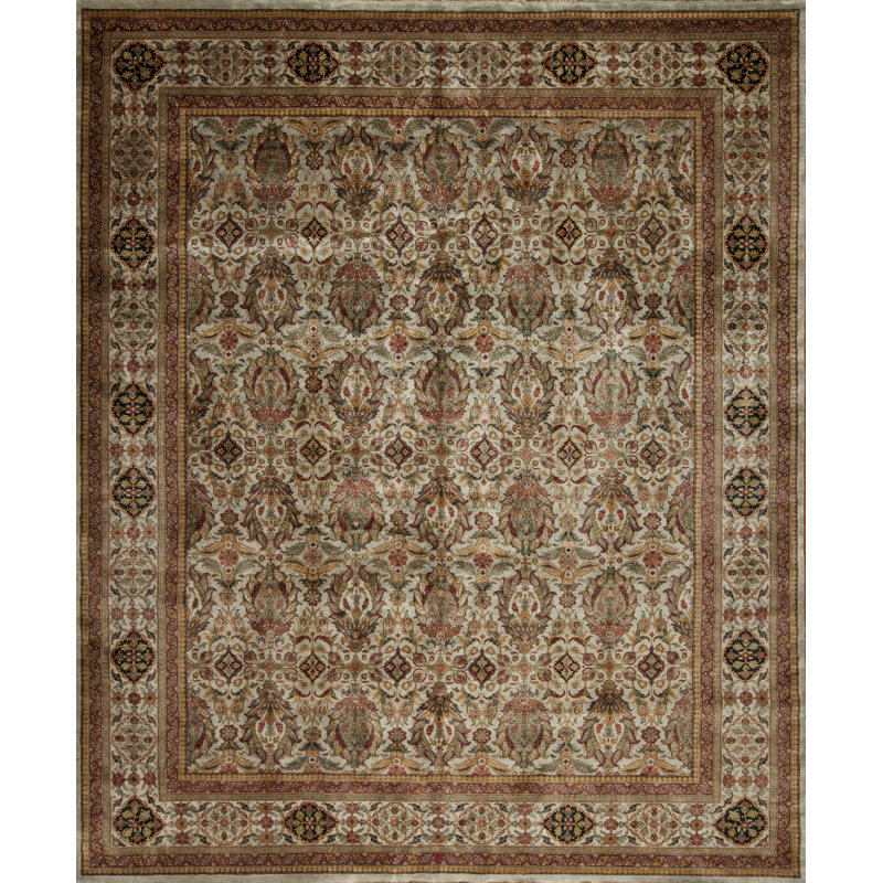 Silver Screen Hand Knotted Wool Area Rug in Light Blue/Bone, Rectangle 12' x 15'